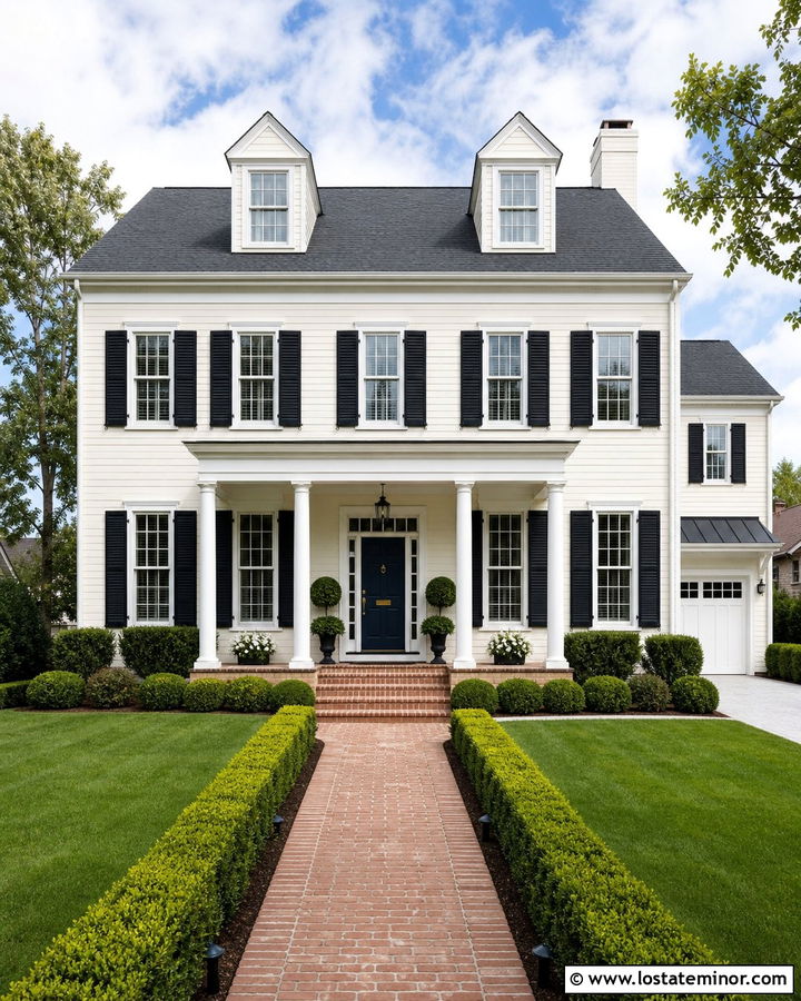 Warm White Colonial With White Beadboard Porch Ceiling - 30 Warm White House Design With Porch Ceiling Ideas