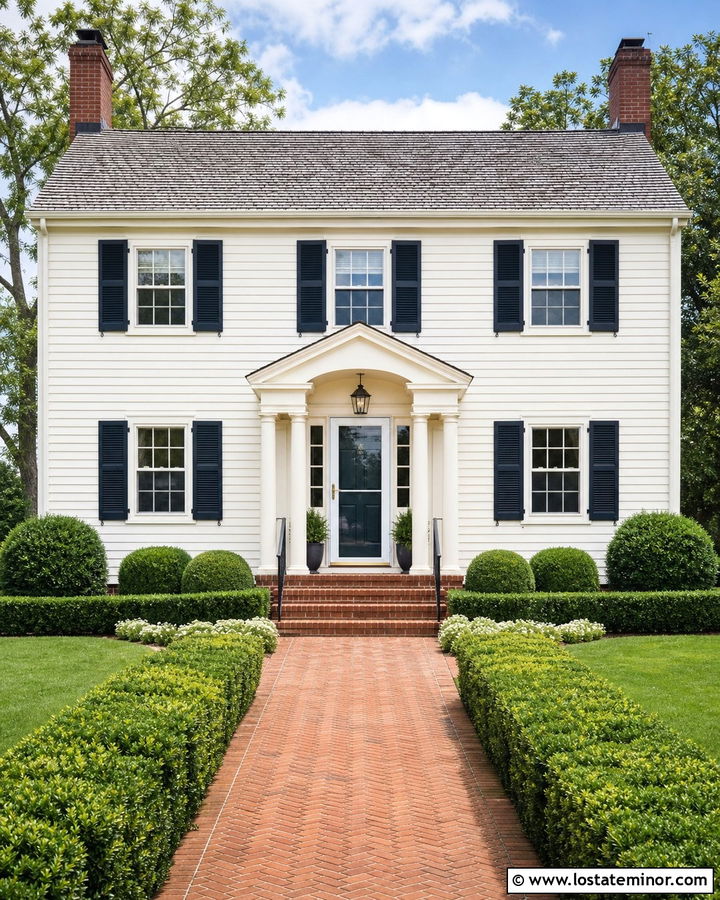 Warm White Colonial With White Storm Door - 30 Warm White House Design With Storm Door Ideas