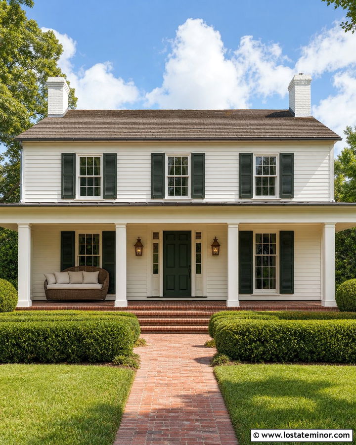Warm White Colonial With Wicker Daybed - 30 Warm White House Design With Daybed Ideas