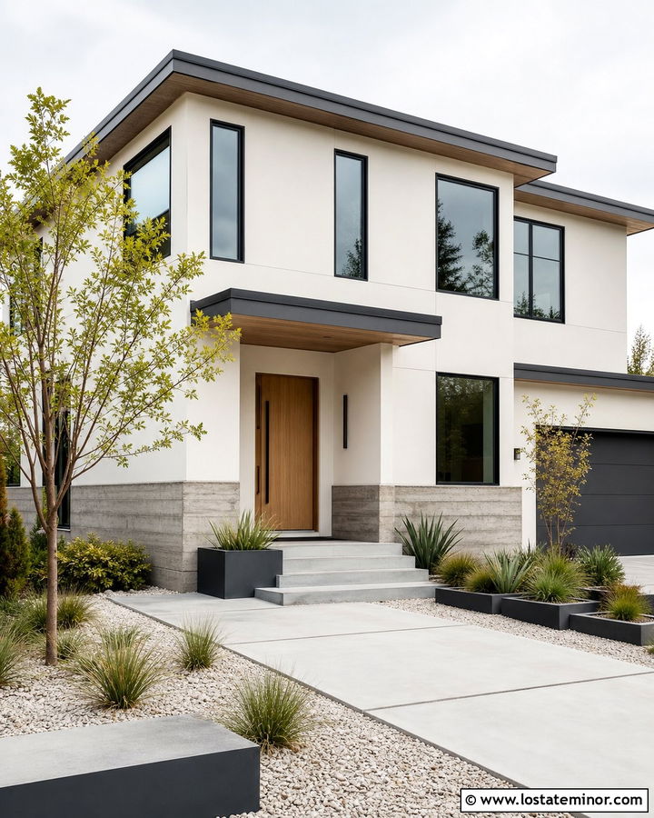 Warm White Contemporary House With Concrete Wainscoting - 30 Warm White House Design With Wainscoting Ideas