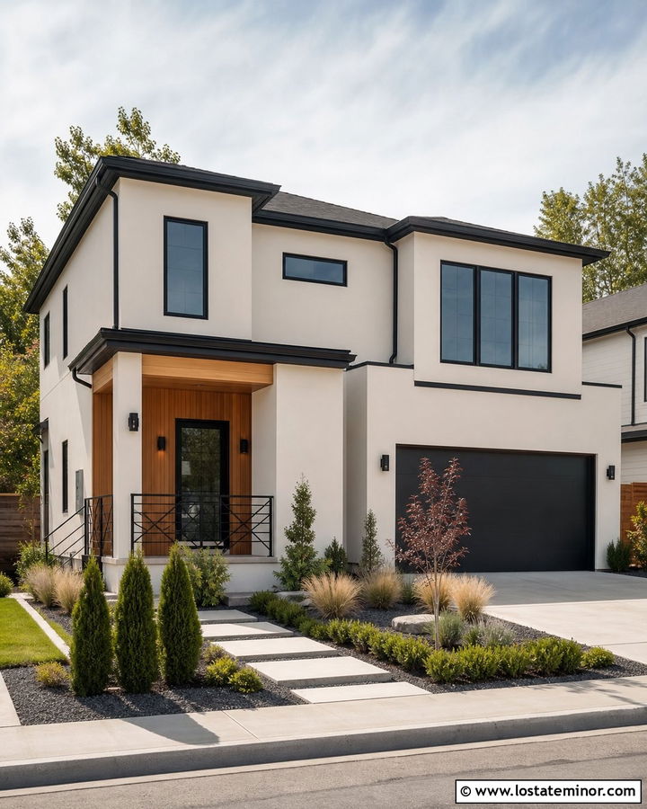 Warm White Contemporary House With Geometric Railings - 30 Warm White House Design With Railings Ideas