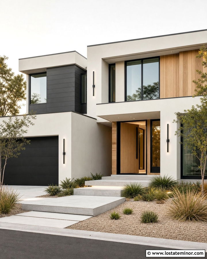 Warm White Contemporary House With Linear Sconces - 30 Warm White House Design With Light Fixtures Ideas