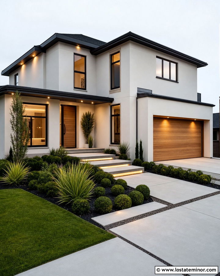 Warm White Contemporary House With Recessed Eave Lighting - 30 Warm White House Design With Lighting Ideas