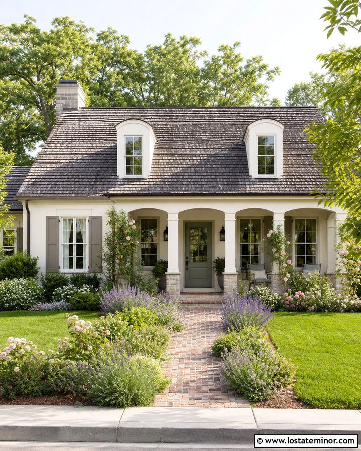 Warm White Cottage With Arched Porch Columns - 30 Warm White House Design With Porch Columns Ideas