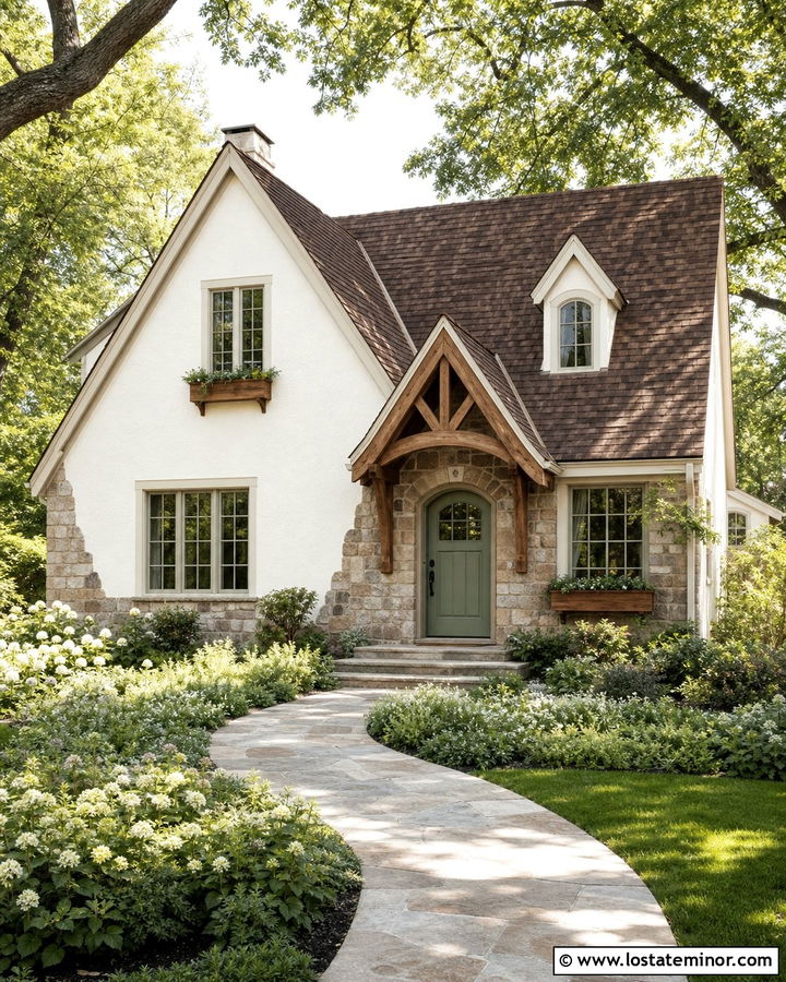 Warm White Cottage With Brown Roof Shingles - 30 Warm White House Design With Shingles Ideas