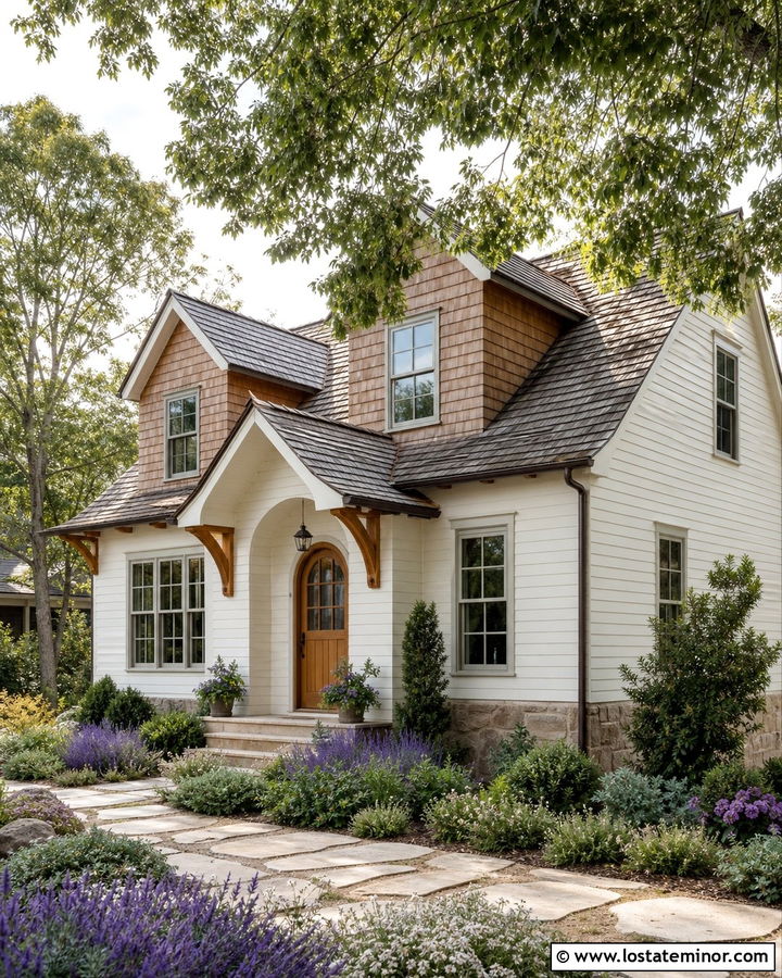 Warm White Cottage With Cedar Dormers - 30 Warm White House Design With Dormers Ideas