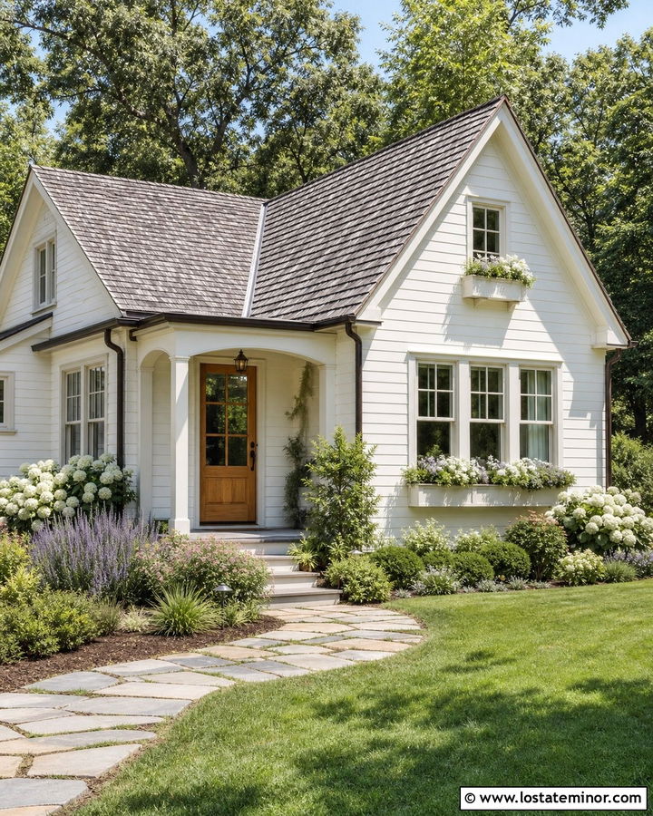 Warm White Cottage With Cedar Gables - 30 Warm White House Design With Gables Ideas