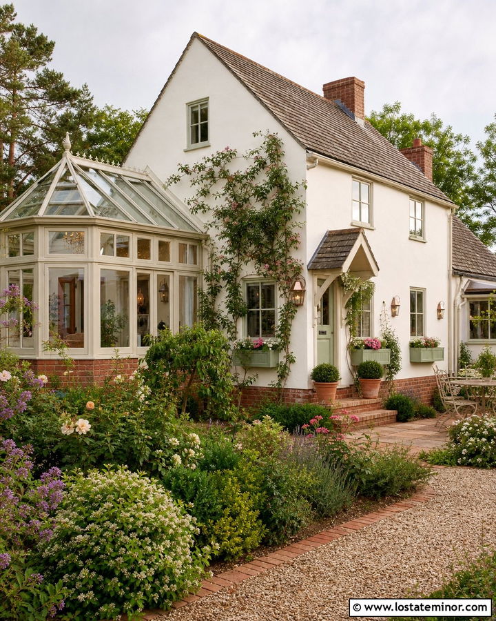 Warm White Cottage With Conservatory Sunroom - 30 Warm White House Design With Sunroom Ideas