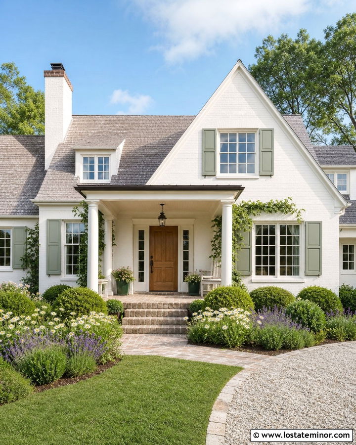 Warm White Cottage With Pale Yellow Porch Ceiling - 30 Warm White House Design With Porch Ceiling Ideas