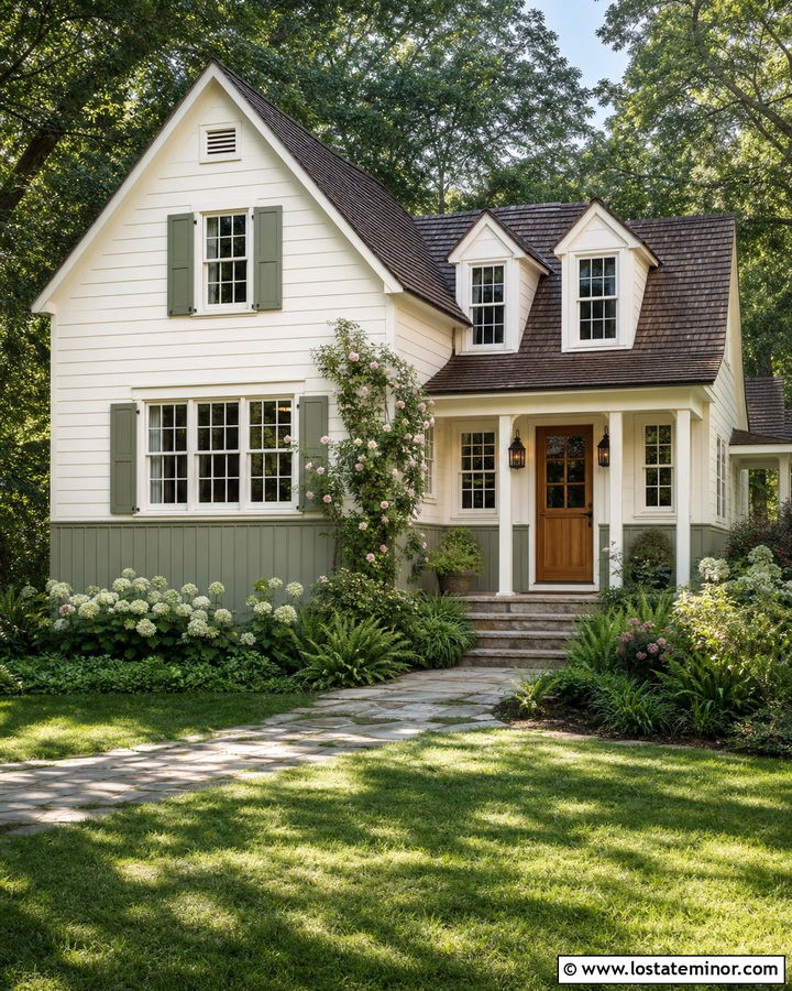 Warm White Cottage With Sage Panel Wainscoting - 30 Warm White House Design With Wainscoting Ideas