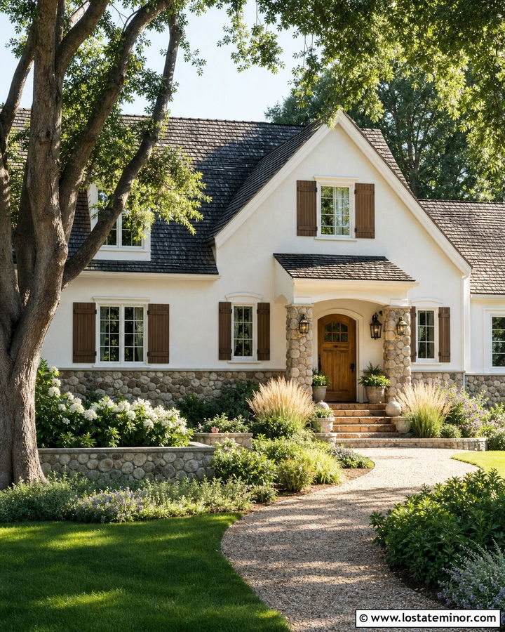 Warm White Country House With Cobblestone Wainscoting - 30 Warm White House Design With Wainscoting Ideas