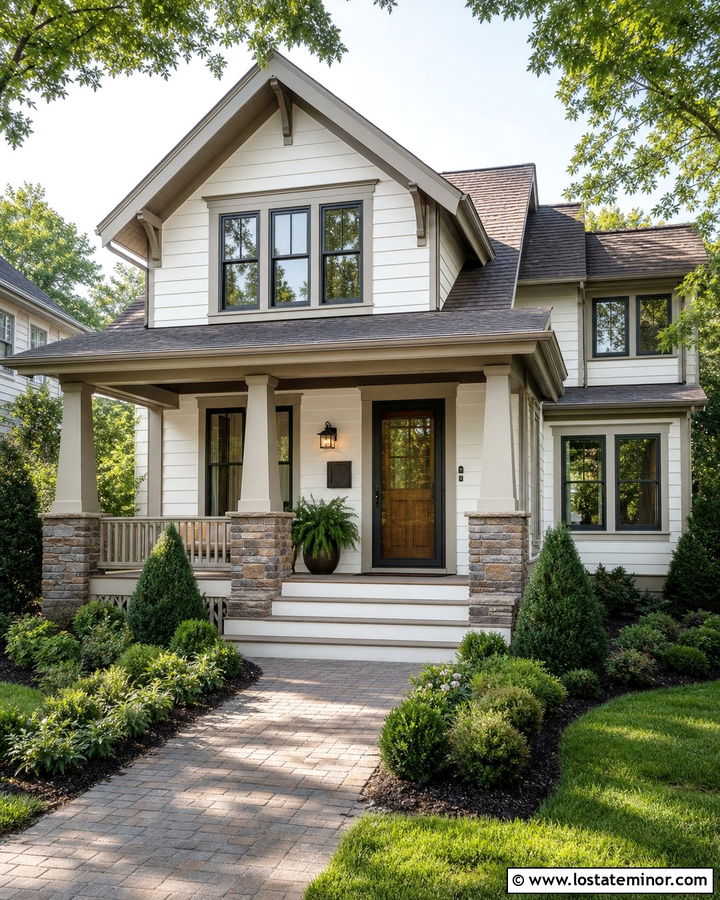 Warm White Craftsman With Bronze Storm Door - 30 Warm White House Design With Storm Door Ideas