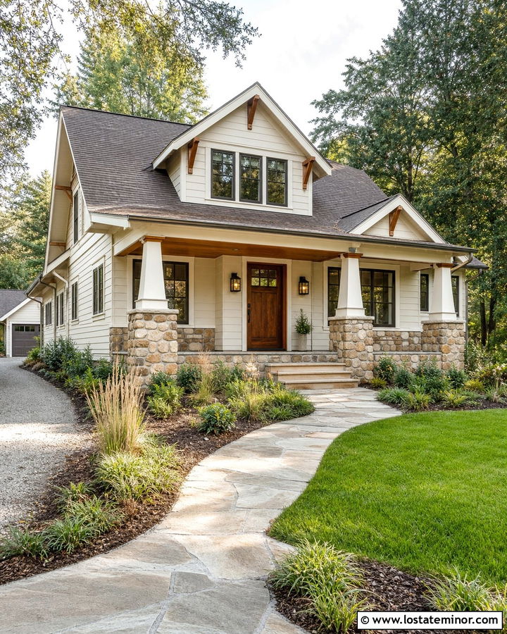 Warm White Craftsman With Cedar Porch Ceiling - 30 Warm White House Design With Porch Ceiling Ideas