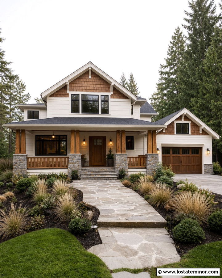 Warm White Craftsman With Cedar Shake Shingles - 30 Warm White House Design With Shingles Ideas