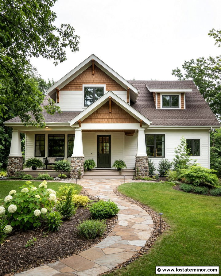 Warm White Craftsman With Cedar Shake Siding - 30 Warm White House Design With Cedar Shake Ideas