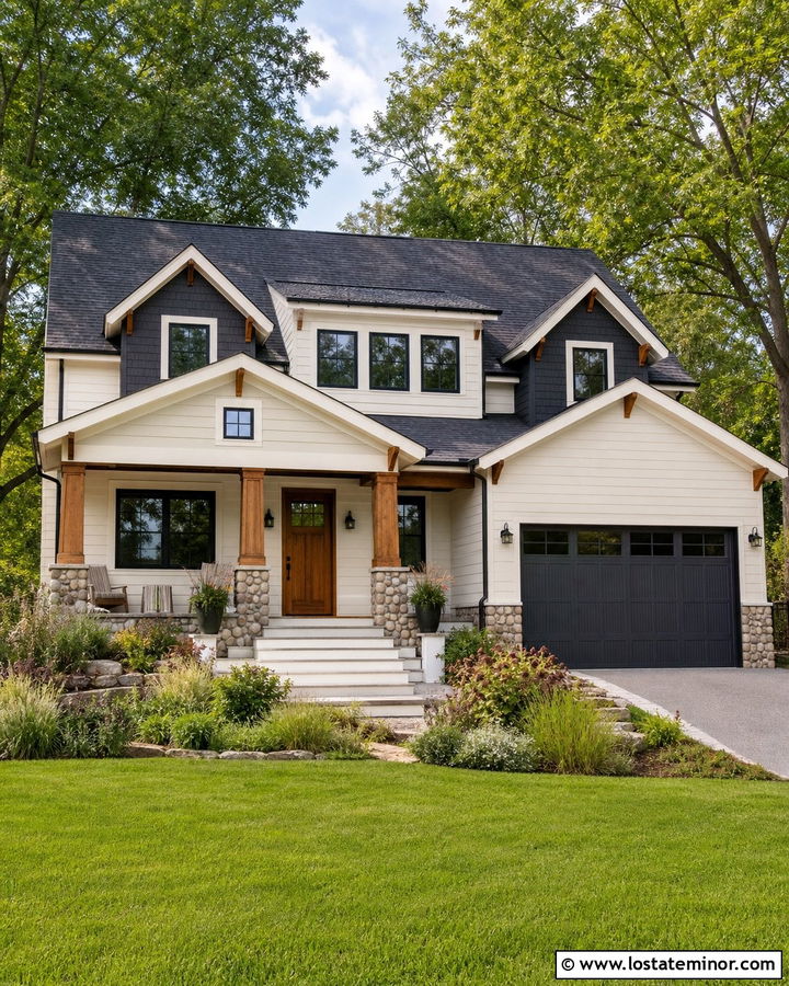 Warm White Craftsman With Charcoal Dormers - 30 Warm White House Design With Dormers Ideas