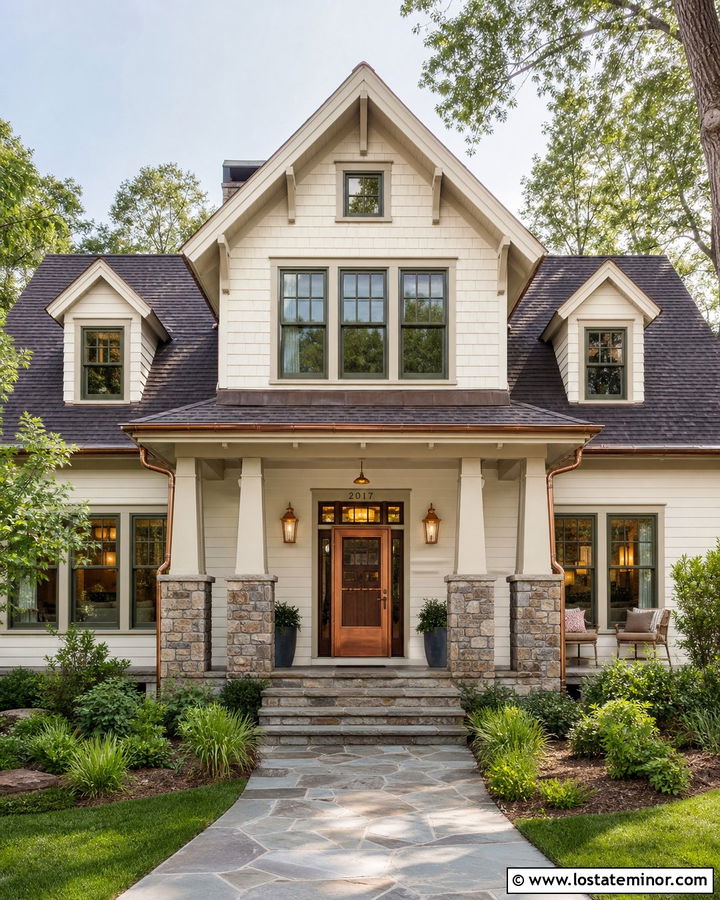 Warm White Craftsman With Copper Storm Door - 30 Warm White House Design With Storm Door Ideas
