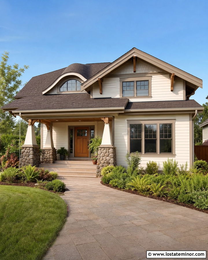 Warm White Craftsman With Eyebrow Dormer - 30 Warm White House Design With Dormers Ideas