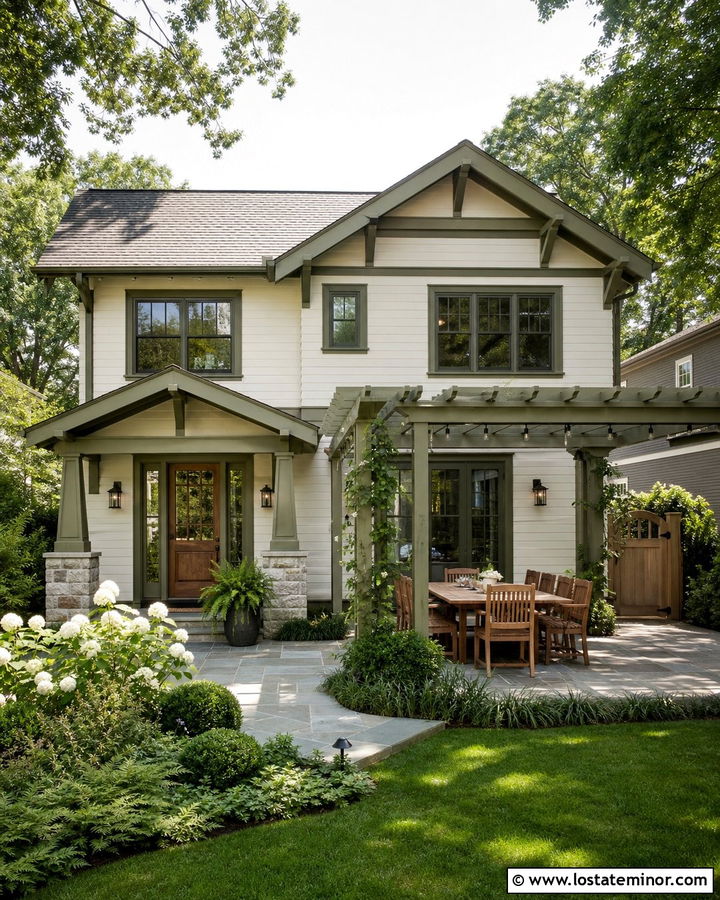 Warm White Craftsman With Green Trim - 30 Warm White House Design With Backyard Ideas