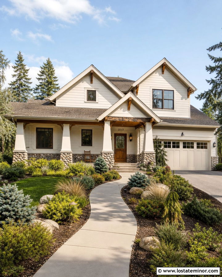 Warm White Craftsman With River Rock Wainscoting - 30 Warm White House Design With Wainscoting Ideas