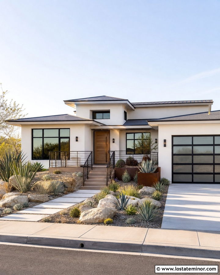 Warm White Desert House With Sand Tone Deck - 30 Warm White House Design With Deck Ideas