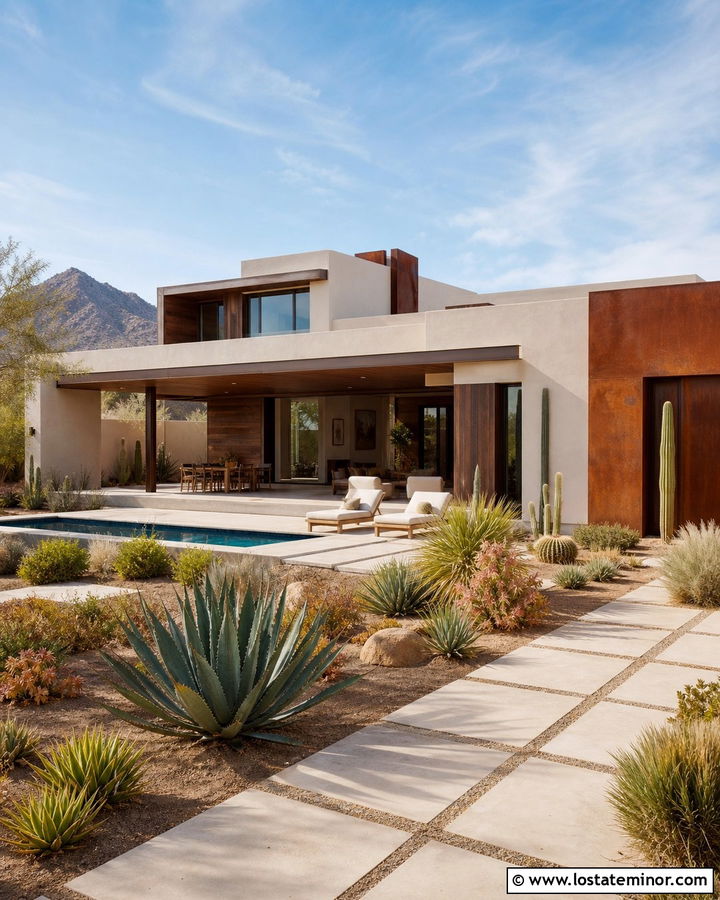 Warm White Desert Modern House With Xeriscape - 30 Warm White House Design With Backyard Ideas