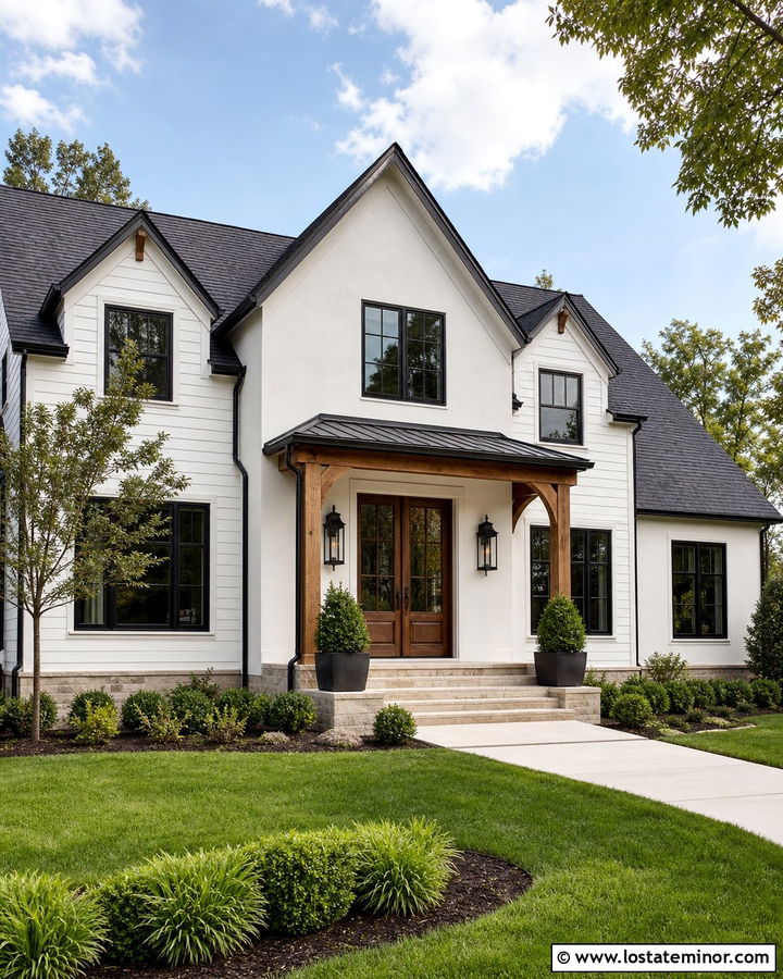 Warm White Double Door Entry With Large Sconces - 30 Warm White House Design With Light Fixtures Ideas