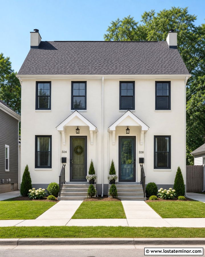 Warm White Duplex With Matching Storm Doors - 30 Warm White House Design With Storm Door Ideas