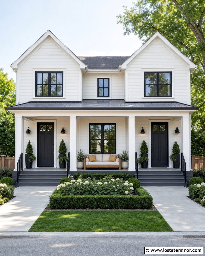 Warm White Duplex With Shared Porch Daybed - 30 Warm White House Design With Daybed Ideas