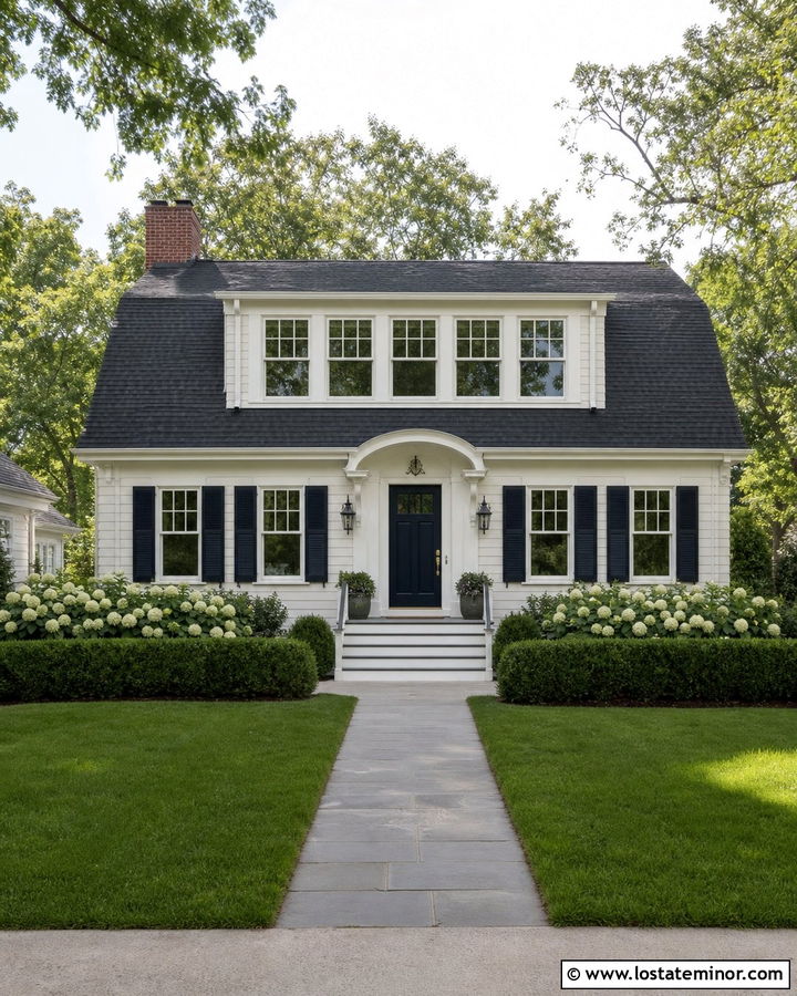 Warm White Dutch Colonial With Shed Dormers - 30 Warm White House Design With Dormers Ideas