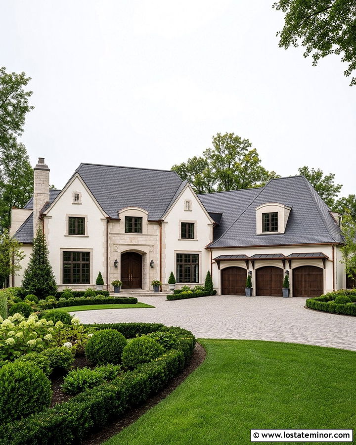 Warm White Estate House With Limestone Dormers - 30 Warm White House Design With Dormers Ideas