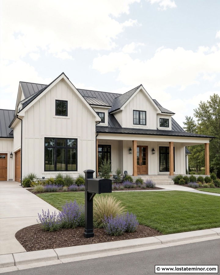 Warm White Farmhouse With Black Mailbox - 30 Warm White House Design With Mailbox Ideas