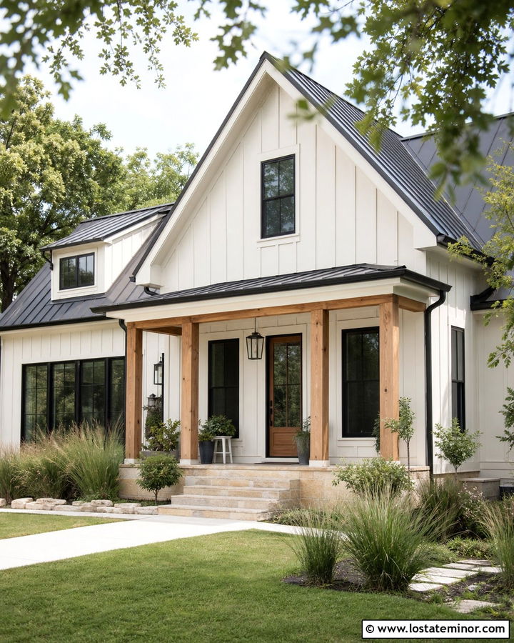 Warm White Farmhouse With Black Storm Door - 30 Warm White House Design With Storm Door Ideas