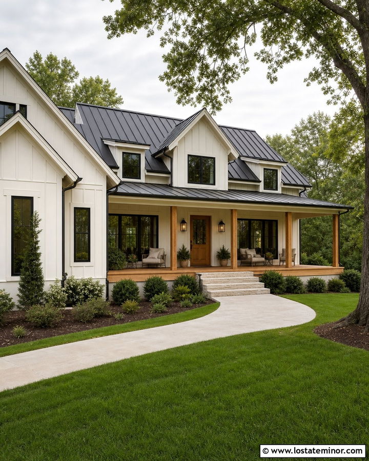 Warm White Farmhouse With Cedar Deck - 30 Warm White House Design With Deck Ideas