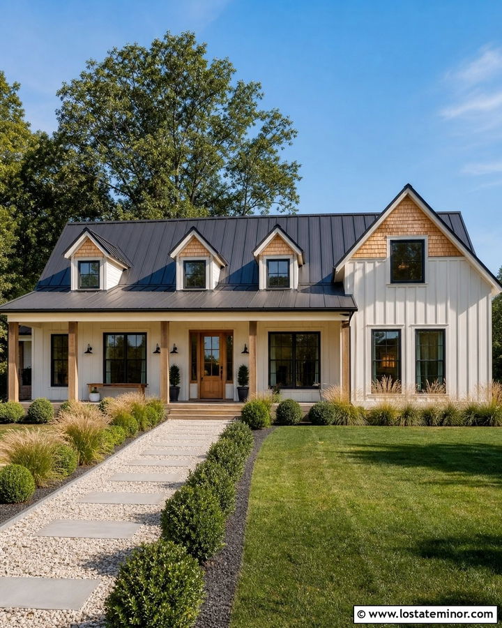 Warm White Farmhouse With Cedar Shake Dormers - 30 Warm White House Design With Cedar Shake Ideas