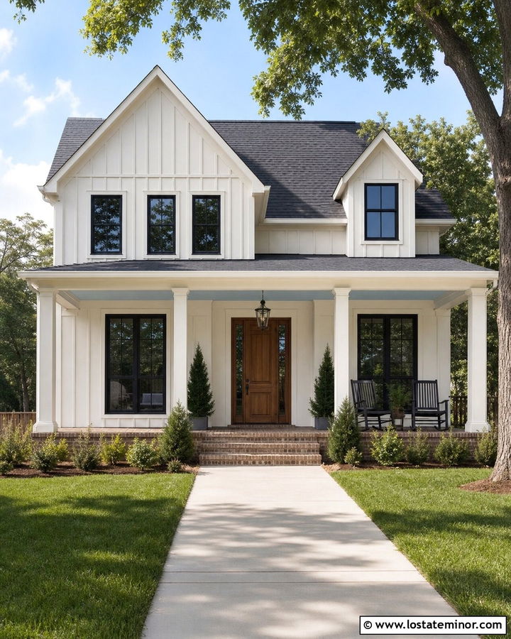 Warm White Farmhouse With Haint Blue Porch Ceiling - 30 Warm White House Design With Porch Ceiling Ideas