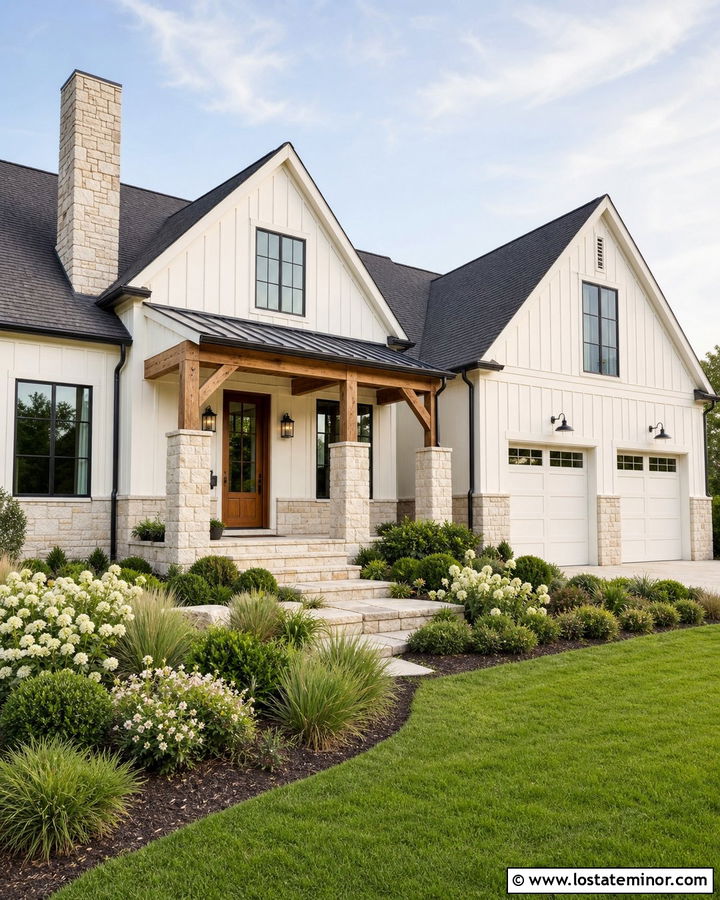 Warm White Farmhouse With Limestone Wainscoting - 30 Warm White House Design With Wainscoting Ideas