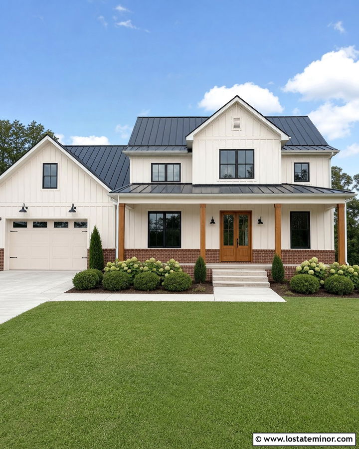 Warm White Farmhouse With Red Brick Wainscoting - 30 Warm White House Design With Wainscoting Ideas