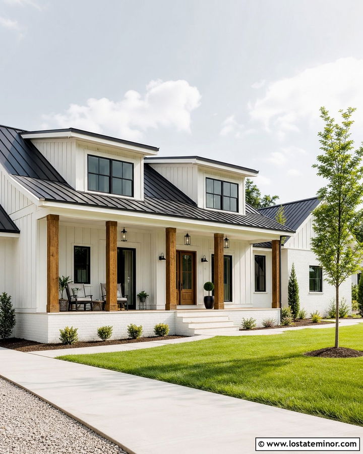 Warm White Farmhouse With Shed Dormers - 30 Warm White House Design With Dormers Ideas
