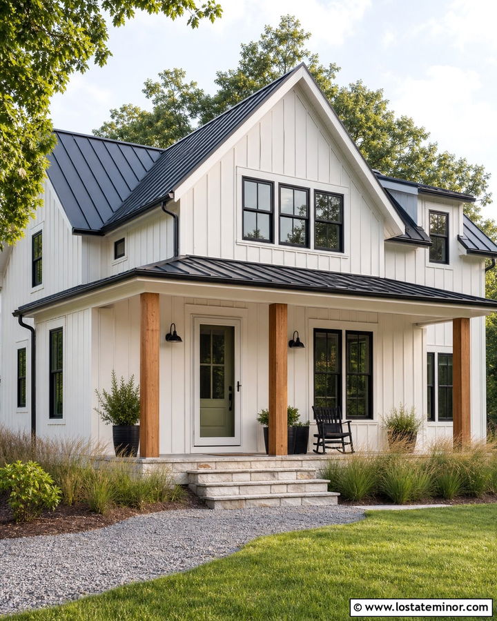Warm White Farmhouse With White Storm Door - 30 Warm White House Design With Storm Door Ideas