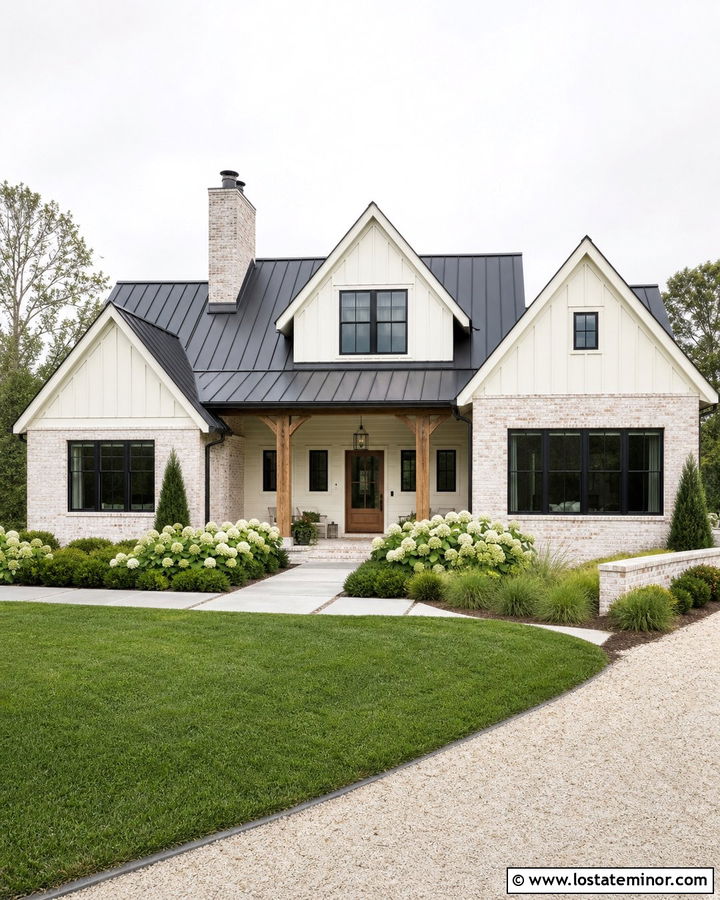Warm White Farmhouse With Whitewashed Brick - 30 Warm White House Design With Brick Accents Ideas