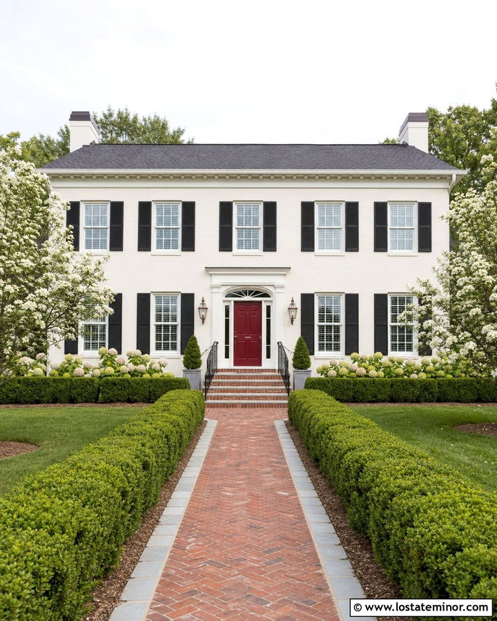 Warm White Federal House With Brick And Limestone Steps - 30 Warm White House Design With Steps Ideas