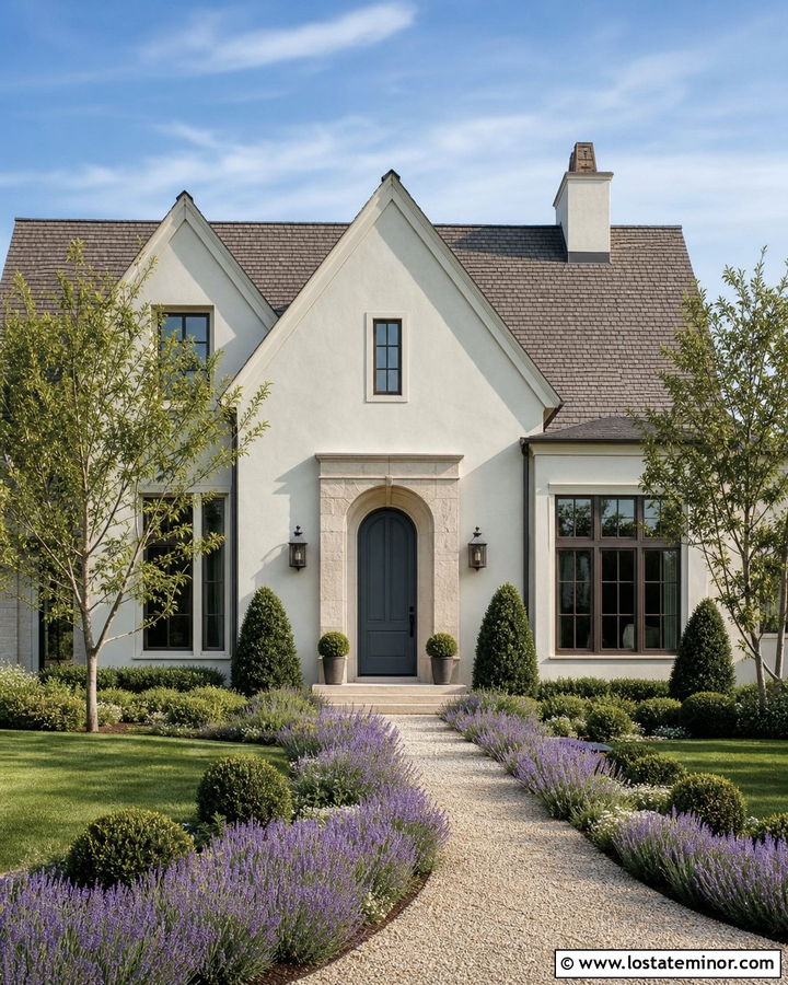Warm White French Country House With Limestone Gables - 30 Warm White House Design With Gables Ideas