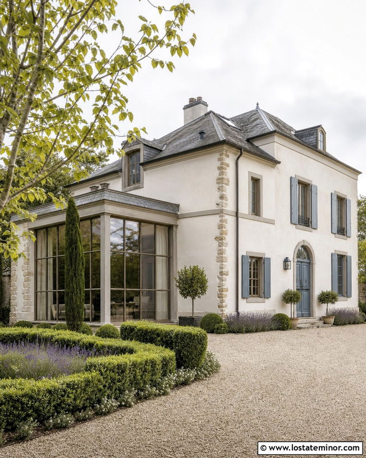 Warm White French Country House With Sunroom - 30 Warm White House Design With Sunroom Ideas