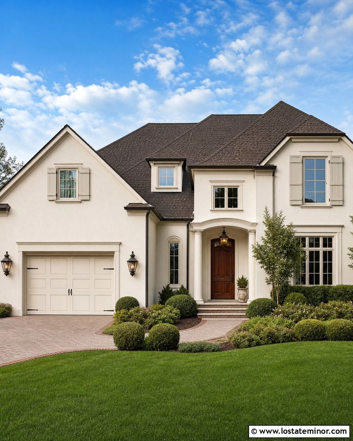 Warm White Garage With Carriage Lights - 30 Warm White House Design With Light Fixtures Ideas