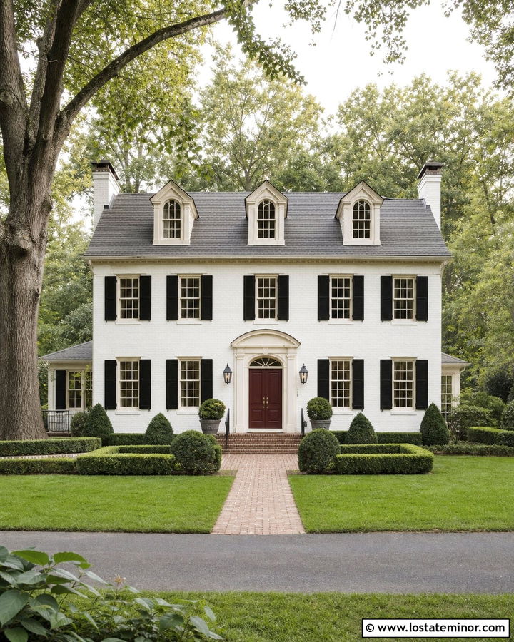 Warm White Georgian House With Burgundy Front Door - 30 Warm White House Design With Front Door Ideas