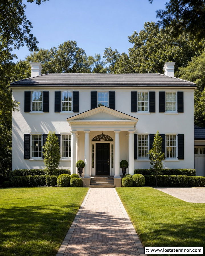 Warm White Georgian House With Classical Portico - 30 Warm White House Design With Portico Ideas