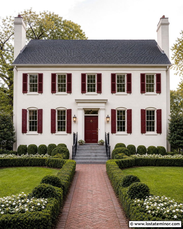 Warm White Georgian House With Granite Steps - 30 Warm White House Design With Steps Ideas