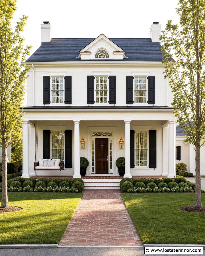 Warm White Georgian House With Mahogany Swing - 30 Warm White House Design With Swing Ideas
