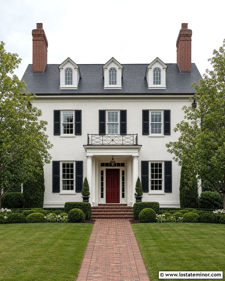 Warm White Georgian House With Twin Brick Chimneys - 30 Warm White House Design With Chimney Ideas